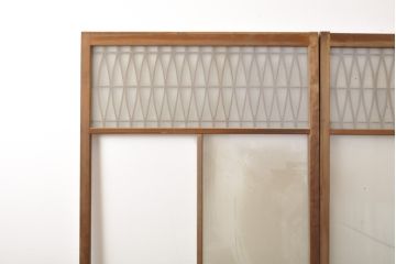 アンティーク建具　昭和初期　お洒落な格子が目を引くすりガラス入りガラス戸2枚セット(引き戸、建具)(R-059316)
