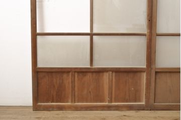 アンティーク建具　昭和初期　お洒落な格子が目を引くすりガラス入りガラス戸2枚セット(引き戸、建具)(R-059316)