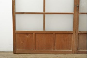 アンティーク建具　昭和初期　お洒落な格子が目を引くすりガラス入りガラス戸2枚セット(引き戸、建具)(R-059317)