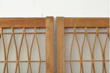 アンティーク建具　昭和初期　お洒落な格子が目を引くすりガラス入りガラス戸2枚セット(引き戸、建具)(R-059318)