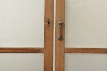 アンティーク建具　昭和初期　お洒落な格子が目を引くすりガラス入りガラス戸2枚セット(引き戸、建具)(R-059318)