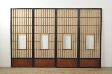 アンティーク建具　黒い框がモダンな印象を高める障子戸4枚セット(引き戸、建具)(R-059319)