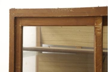 和製アンティーク　ナラ(楢)材製　素朴な風合いが趣溢れるガラスケース(ショーケース、飾り棚)(R-059338)