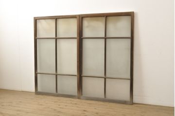 アンティーク建具　レトロなお部屋の雰囲気づくりに!すりガラス入りガラス窓2枚セット(R-059351)