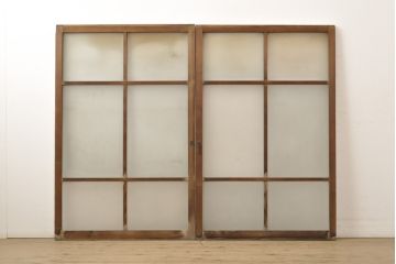 アンティーク建具　レトロなお部屋の雰囲気づくりに!すりガラス入りガラス窓2枚セット(R-059351)