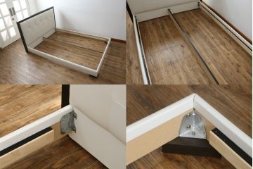 中古　美品　IDC大塚家具オリジナル　「ジオR」　合皮　モダンでシャープなデザインが格好良いダブルベッドフレーム(定価約167000円)(ベッド)(R-059379)