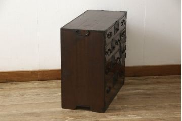 和製アンティーク　希少サイズ　前面栗材　小振りなサイズ感がかわいらしい仙台小箪笥(仙台箪笥、和箪笥、収納箪笥、整理箪笥、小物収納)(R-059383)