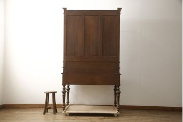 イギリスアンティーク　高級品　上手物!　マホガニー材・内部オーク材　クラシカルな雰囲気ただようブックケース付きデスク(テーブル、キャビネット、戸棚、収納棚、ワークデスク)(R-059417)