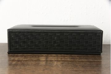中古　Cassinaixc.(カッシーナイクスシー)　イクスシーオリジナル　ブラック　レザーティッシュボックス(ティッシュケース、黒)(R-059421)