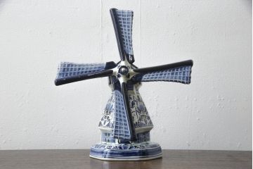 中古　希少!!　磁器製　オランダ　風車デザイン　可愛らしいディスプレイとして楽しめるテーブルスタンド(デスクスタンド、スタンドライト、卓上照明)(R-059423)