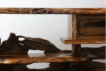 中古　最高級　博物館クラス!!　無垢　総屋久杉材　日本伝統木芸作家・熊谷 勤作　圧倒的な迫力が魅力の大型飾り棚(茶棚、違い棚、キャビネット)(定価約650万円)(R-059426)