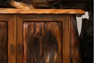 中古　最高級　博物館クラス!!　無垢　総屋久杉材　日本伝統木芸作家・熊谷 勤作　圧倒的な迫力が魅力の大型飾り棚(茶棚、違い棚、キャビネット)(定価約650万円)(R-059426)