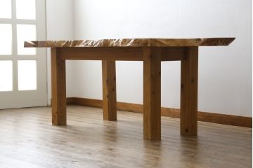 中古　希少!　杢目の素晴らしい欅(ケヤキ)一枚板ダイニングテーブル(食卓、4人掛け)(R-059434)