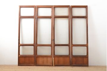 アンティーク建具　昭和中期　レトロな雰囲気で人気の銀モール入り!　ガラス戸4枚セット(引き戸、建具)(R-059439)