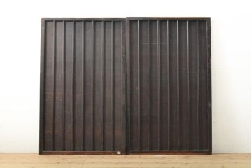 アンティーク建具　和モダンな雰囲気を高める縦格子窓2枚セット(格子戸、板戸、建具)(R-059441)