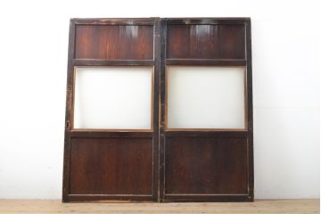 アンティーク建具　明治〜大正　レーザー組子入れます!　ガラス帯戸2枚セット(引き戸、ガラス戸、組子建具、レーザー組子板戸)(R-059442)