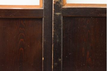 アンティーク建具　明治〜大正　レーザー組子入れます!　ガラス帯戸2枚セット(引き戸、ガラス戸、組子建具、レーザー組子板戸)(R-059442)