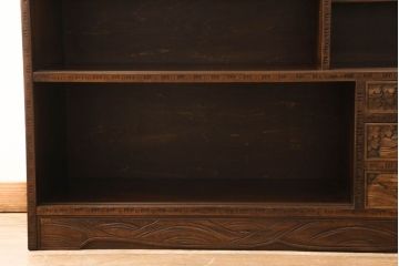 中古　美品　軽井沢彫り　隅々まで施された桜の彫刻が美しい収納棚(戸棚、飾り棚、キャビネット)(R-059454)