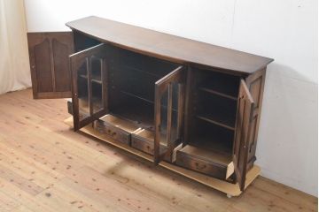 中古　美品　渡部木工　エスカルゴ　ナラ材　凝った造りが素敵なサイドボード(定価約50万円)(収納棚、戸棚、リビングボード)(R-059469)