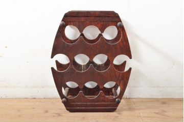ビンテージ家具　ディスプレイとしてもおすすめ!ワイン樽の凝ったデザインがおしゃれなワインラック(ワイン収納、ワインストレージ、店舗什器)(R-059478)