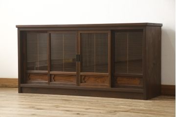 ラフジュ工房オリジナル　古建具リメイク　整然と並ぶ桟がモダンな雰囲気を醸し出すテレビ台(テレビボード、ローボード、収納棚、戸棚、リビングボード)(R-059500)