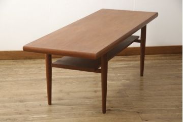 ヴィンテージ家具　デンマークビンテージ　チーク材　シンプルでスタイリッシュな空間を演出するセンターテーブル(リビングテーブル、ローテーブル、北欧)(R-059503)