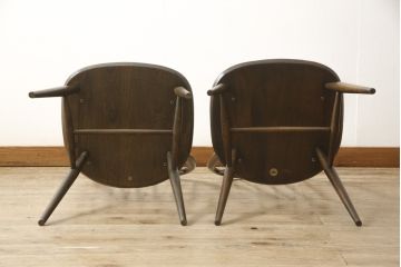 イギリスビンテージ　ERCOL(アーコール)　フープバック　シックな木肌のダイニングチェア2脚セット(ウィンザーチェア、ワークチェア、板座チェア、椅子、ヴィンテージ、ウインザーチェア)(R-059505)