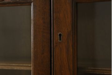 イギリスアンティーク　オーク材　扉に施された彫刻がかわいらしいクラシカルな薄型ブックケース(本棚、戸棚、収納棚、飾り棚、キャビネット)(R-059511)