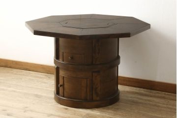 中古　2way　八角　民芸家具　上下分けて使えるのが便利な囲炉裏テーブル(火鉢、座卓、リビングテーブル)(R-059514)