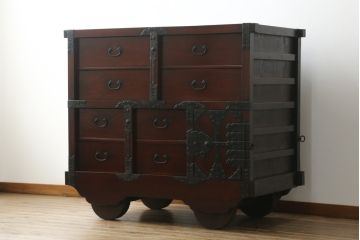 アンティーク家具　古民具　骨董　江戸明治期の三国車箪笥(R-059535)