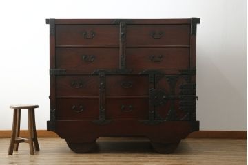 アンティーク家具　古民具　骨董　江戸明治期の三国車箪笥(R-059535)