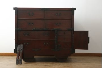 アンティーク家具　古民具　骨董　江戸明治期の三国車箪笥(R-059535)