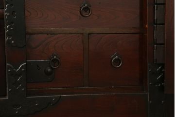 アンティーク家具　古民具　骨董　江戸明治期の三国車箪笥(R-059535)