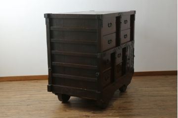 アンティーク家具　古民具　骨董　江戸明治期の三国車箪笥(R-059535)