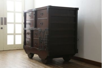 アンティーク家具　古民具　骨董　江戸明治期の三国車箪笥(R-059535)