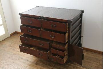 アンティーク家具　古民具　骨董　江戸明治期の三国車箪笥(R-059535)