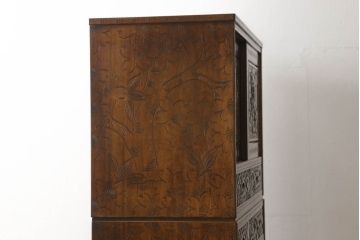 中古　伝統工芸・軽井沢彫り　大坂屋製　満開に咲く桜の彫りが見事な整理タンス(引き出し、チェスト、洋服タンス)(R-059541)