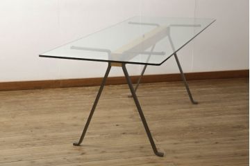 中古　美品　イタリア　ドリアデ　フラーテ(FRATE)　スタイリッシュな空間づくりにおすすめのガラステーブル(ダイニングテーブル)(定価約73万円)(R-059549)