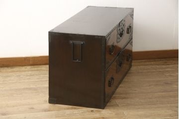 和製アンティーク　美品　前面欅(ケヤキ)・中桐　金具の立派な佐渡箪笥・上段(小木箪笥、和たんす、時代箪笥、収納箪笥、引き出し)(R-059552)