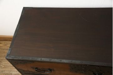 和製アンティーク　美品　前面欅(ケヤキ)・中桐　金具の立派な佐渡箪笥・上段(小木箪笥、和たんす、時代箪笥、収納箪笥、引き出し)(R-059552)