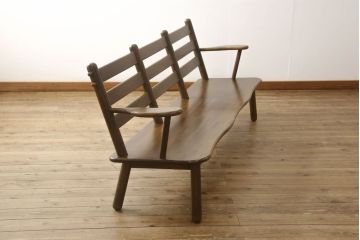 中古　美品　WINDS太平　ブナ材　丸みのあるデザインがかわいらしいベンチ(長椅子、3人掛けベンチ、板座)(R-059554)