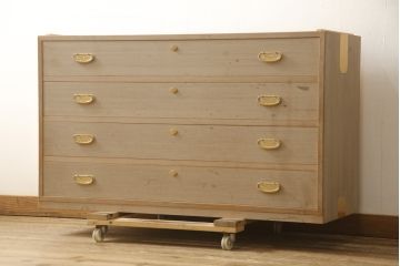 中古　伝統工芸品　名古屋桐箪笥　気品ある佇まいが魅力の総桐箪笥ローチェスト(並厚、総桐たんす、ローボード、引き出し)(R-059559)
