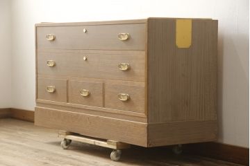中古　伝統工芸品　名古屋桐箪笥　リビングでの収納にもおすすめの総桐箪笥ローチェスト(並厚、総桐たんす、ローボード、引き出し)(R-059560)