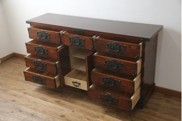 中古　美品　岩谷堂箪笥　迫力ある杢目が印象的なサイドボード(引き出し、チェスト、和たんす)(R-059566)