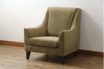 中古　日本フクラ(HUKLA)　CARO(カーロ)　モダンな空間にもクラシックな空間にもマッチ!　やさしい色味のファブリックが素敵な一人掛けソファ(1Pソファ、アームソファ、アームチェア、椅子)(R-059573)