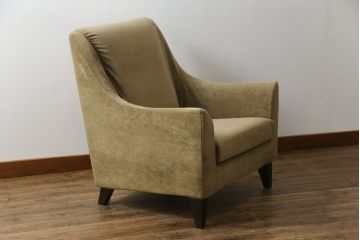 中古　日本フクラ(HUKLA)　CARO(カーロ)　モダンな空間にもクラシックな空間にもマッチ!　やさしい色味のファブリックが素敵な一人掛けソファ(1Pソファ、アームソファ、アームチェア、椅子)(R-059573)