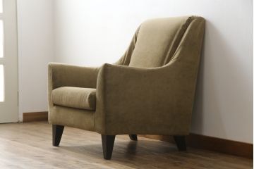 中古　日本フクラ(HUKLA)　CARO(カーロ)　モダンな空間にもクラシックな空間にもマッチ!　やさしい色味のファブリックが素敵な一人掛けソファ(1Pソファ、アームソファ、アームチェア、椅子)(R-059573)