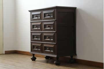 中古　松本民芸家具　レア品　C型ボールフット洋タンス　クラシカルなジャコビアン様式が目を惹くチェスト(引き出し)(定価約72万円)(R-059576)