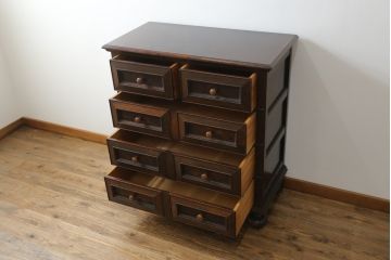 中古　松本民芸家具　レア品　C型ボールフット洋タンス　クラシカルなジャコビアン様式が目を惹くチェスト(引き出し)(定価約72万円)(R-059576)