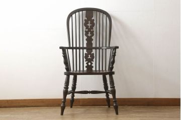 ヴィンテージ　松本民芸家具　#44A型　洋風のクラシカルなデザインが美しいウィンザーチェア(定価約18万円)(アームチェア、板座チェア、椅子、イス、ビンテージ、ウインザーチェア)(R-059585)